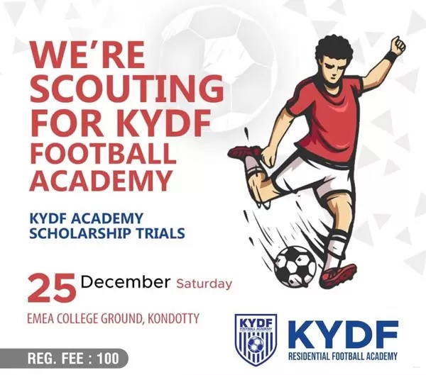 KYDF Football academy Scholarship trial in kerala.